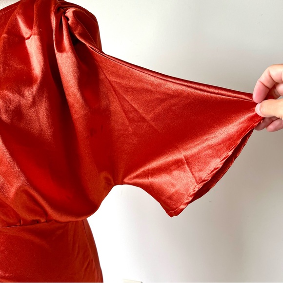 PRETTY LITTLE THING Rust Colored Satin One Shoulder Midi Dress—SZ. 4 - Picture 16 of 17